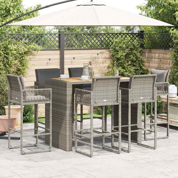 vidaXL Garden Bar Set Gray PE Rattan Large UV-resistant materials