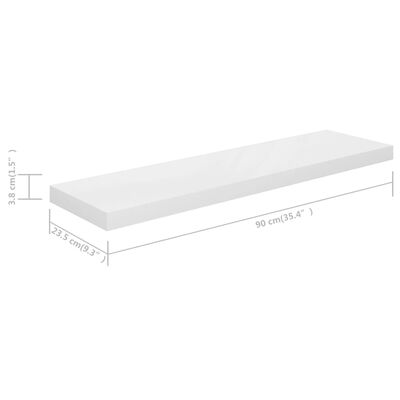 323754 vidaXL Floating Wall Shelf High Gloss White 90x23,5x3,8 cm MDF