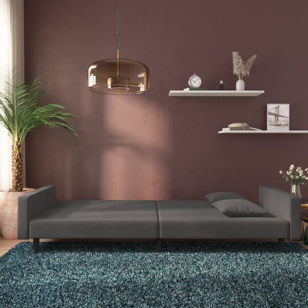 vidaXL Sofa Bed Dark grey Velvet (100% polyester), wood, plastic 2-Seater