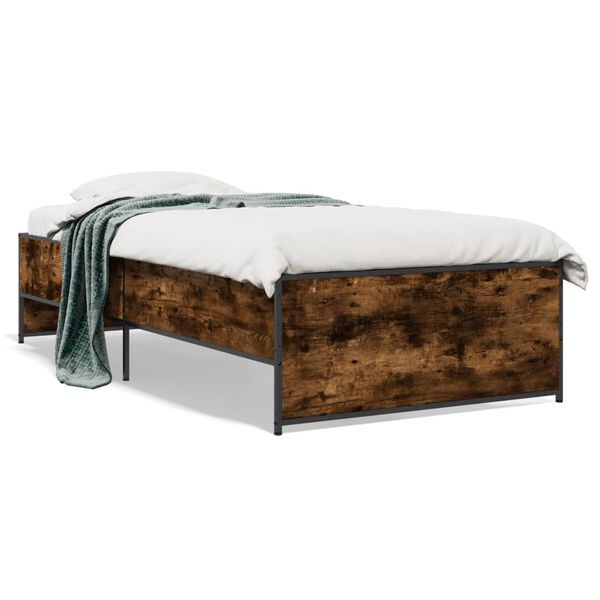 vidaXL Bed Frame Smoked Oak Engineered Wood and Metal Twin Bed Modern