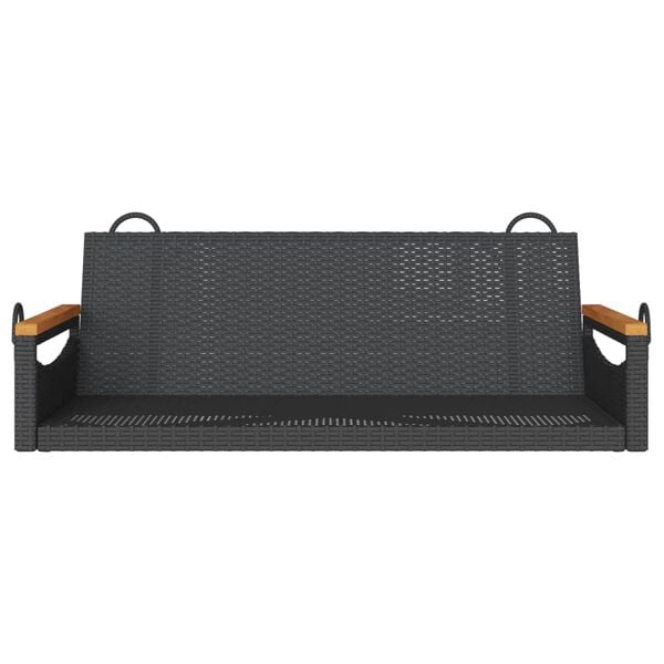 vidaXL Swing Bench Black PE Rattan, Powder-Coated Steel, Solid Acacia Wood