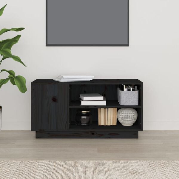 vidaXL TV Cabinet Black Solid pine wood Medium Storage TV Cabinet