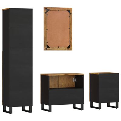 Tall black cabinet, framed back panel, and two smaller cabinets; includes a wall mirror.