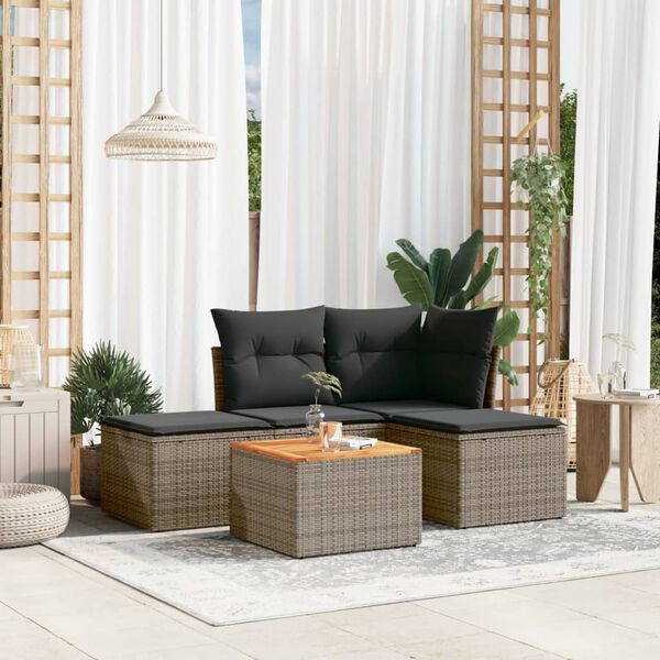 vidaXL Garden Sofa Set Gray Poly Rattan Medium Modular Garden Sofa Set