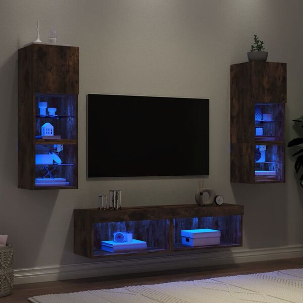 vidaXL 6 Piece TV Wall Units with LED Smoked Oak Engineered Wood