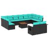 vidaXL 13 Piece Garden Sofa Set with Cushions Black Poly Rattan