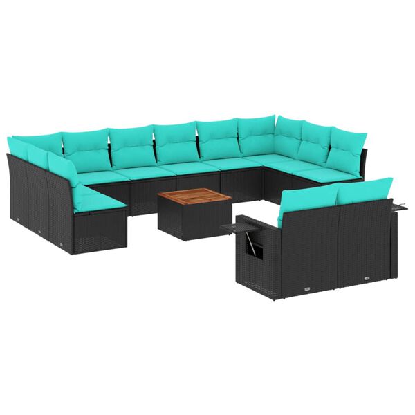 vidaXL 13 Piece Garden Sofa Set with Cushions Black Poly Rattan