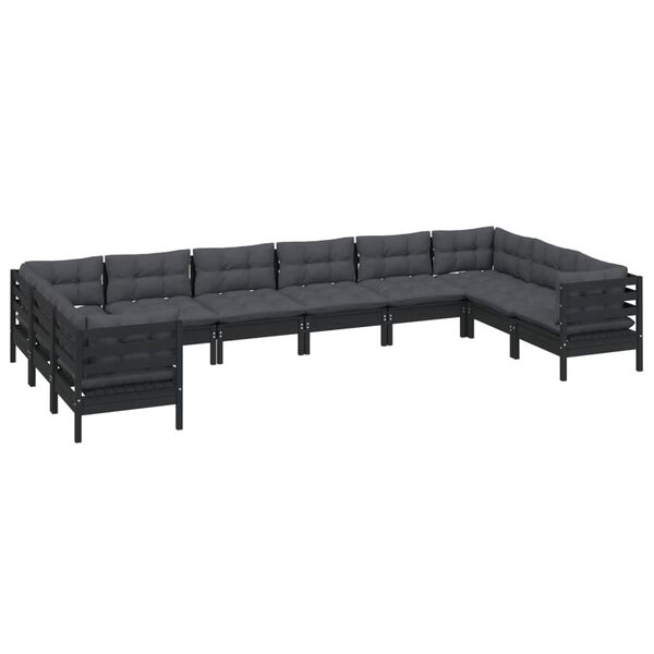vidaXL Garden Lounge Set Black Solid pinewood, fabric (100% polyester)