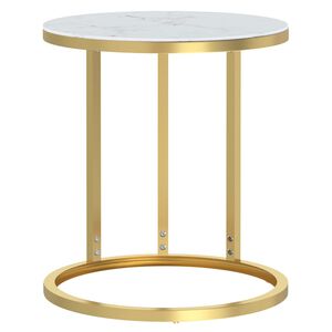 vidaXL Side Table Gold and White Marble Tempered Glass, Powder-Coated Iron