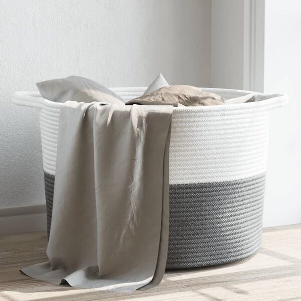 vidaXL Laundry Basket Grey and White Ø21.7x14.2" Cotton