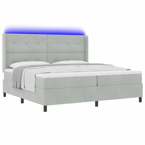vidaXL LED Box Spring Bed with Mattress Light gray 78.7&ldquo; x 78.7&rdquo;