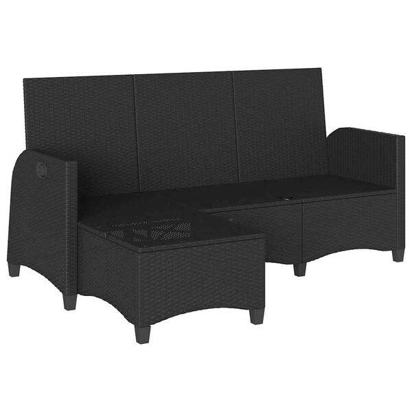 vidaXL Reclining Garden Sofa Black PE Rattan