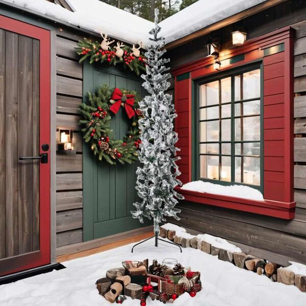 vidaXL Artificial Half Christmas Tree Green and white PVC, Steel 94.5 in