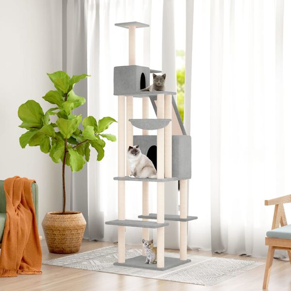 vidaXL Cat Tree Light grey Engineered wood, plush, sisal Large Cat Tree