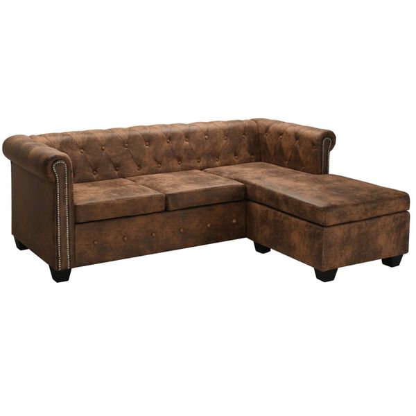 vidaXL Sofa Brown Faux Suede Leather, Wood Large Tough