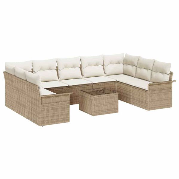 vidaXL Garden Sofa Set with Cushion 10 pcs Beige Poly Rattan