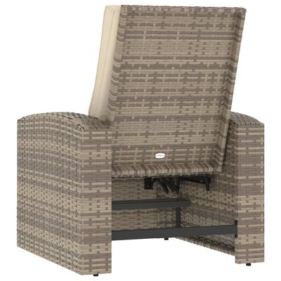 vidaXL Patio Reclining Chair with Cushions Light Brown Poly Rattan