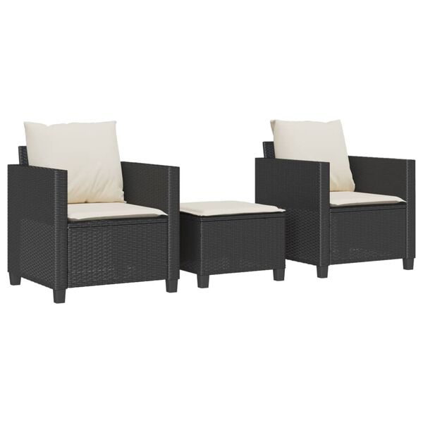 vidaXL 3 Piece Bistro Set with Cushions Black Poly Rattan