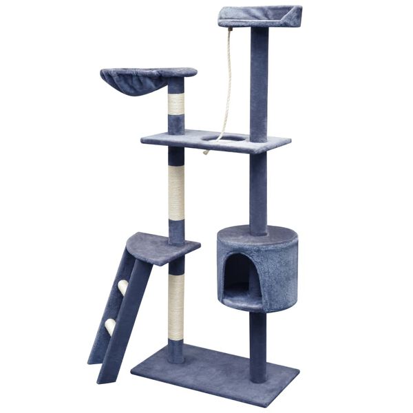 vidaXL Cat Tree Dark Blue Wooden Frame Large Durable Cat Tree Modern