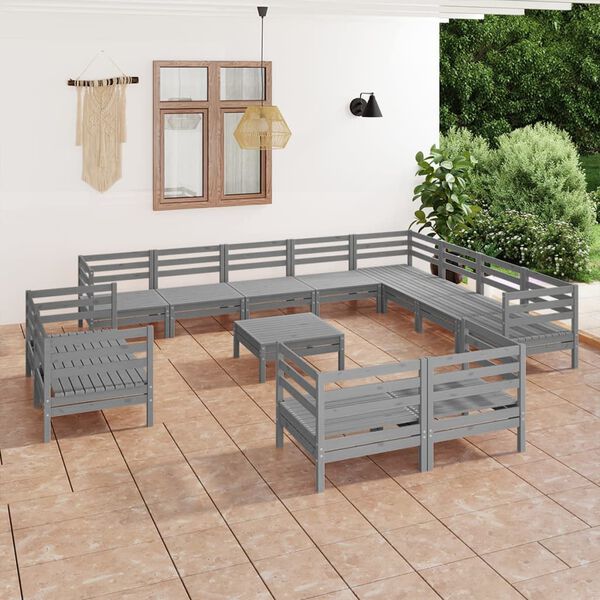 vidaXL 13 Piece Patio Lounge Set Solid Pinewood Gray