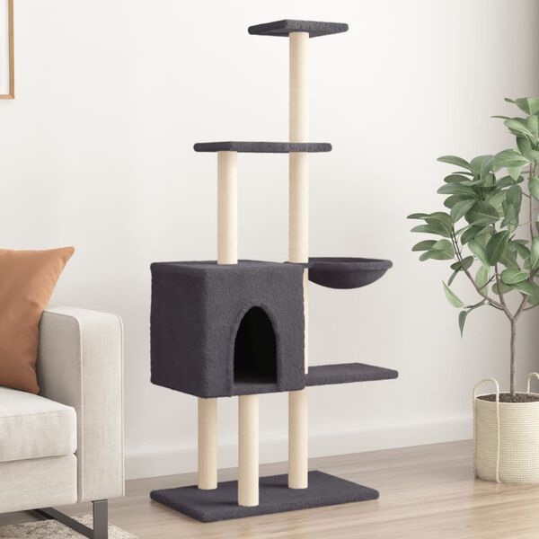 vidaXL Cat Tree Dark Grey Engineered wood, plush, sisal Medium Cat Tree