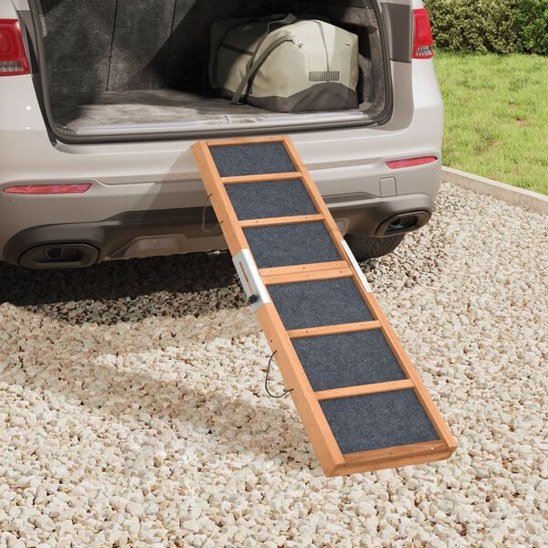 vidaXL Dog Ramp Grey Solid fir wood 47.2 x 11.8 in Collapsible