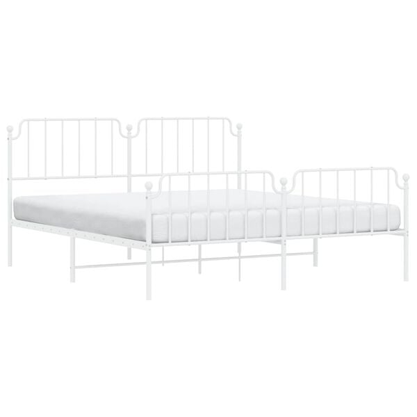 vidaXL Bed Frame White Powder-Coated Steel Full Bed Frame Rectangular