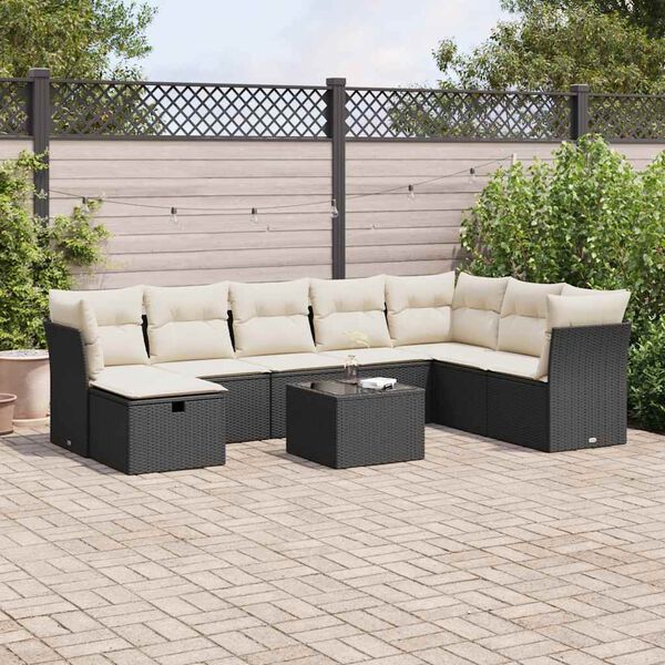 vidaXL 9 Piece Patio Sofa Set with Cushions Black Poly Rattan