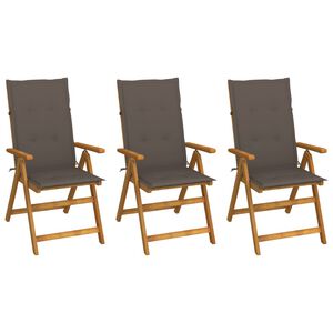 vidaXL Garden Chair Set of 3 Taupe, Brown Solid Acacia wood