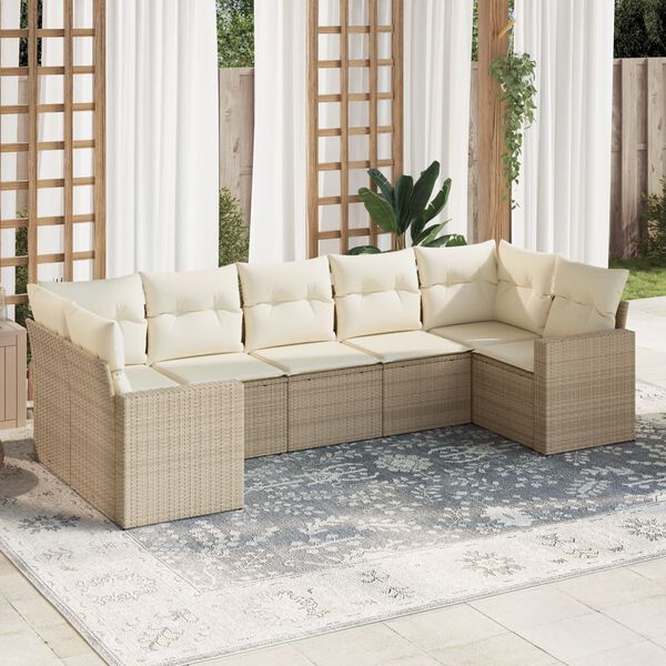 vidaXL Garden Sofa Set Beige PE Rattan 7 Piece Set