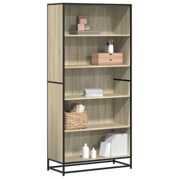 vidaXL Bookcase Sonoma oak Engineered wood, Metal Tall Bookcase