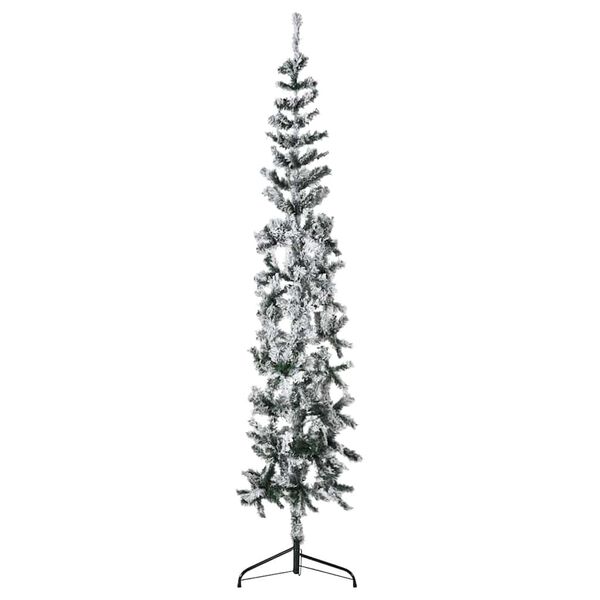 vidaXL Slim Artificial Half Christmas Tree Green and white PVC, Steel