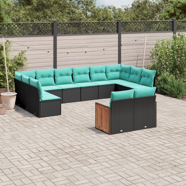 vidaXL Patio Sofa Set Black PE rattan Large Adjustable Feet