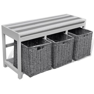 vidaXL White Storage & Entryway Bench with Cushion Top 3 Basket
