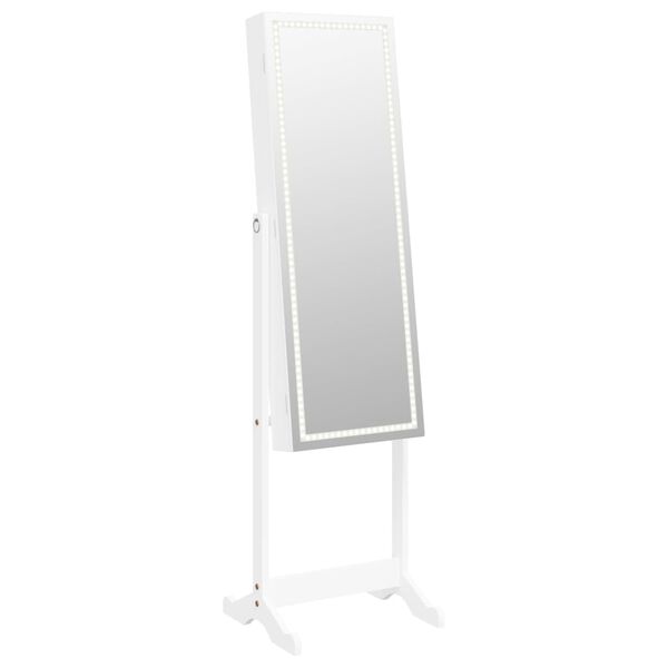 vidaXL Mirror Jewelry Cabinet White Engineered Wood, Glass, Fabric