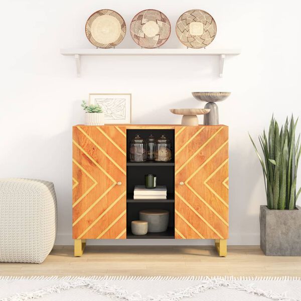 vidaXL Side Cabinet Brown and Black Solid Mango Wood, MDF, Iron Medium
