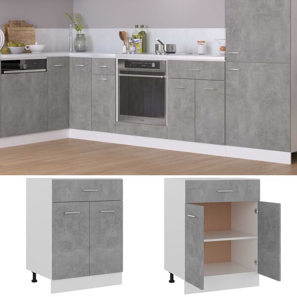 vidaXL Drawer Bottom Cabinet Concrete Grey Engineered Wood Medium
