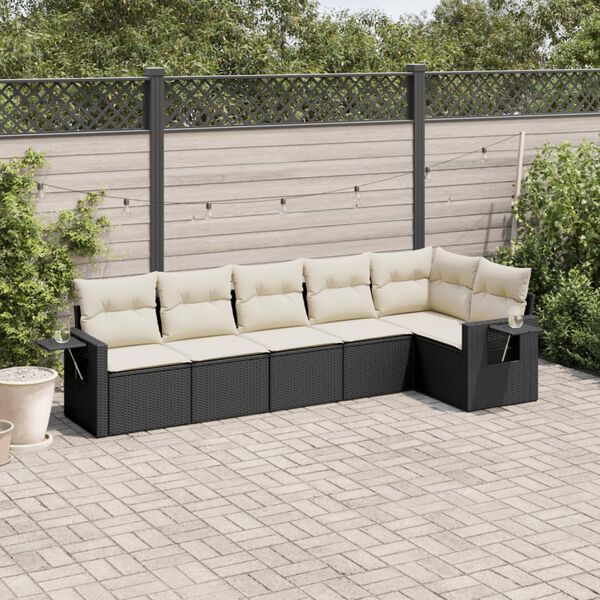 vidaXL Garden Sofa Set Black, Cream White PE Rattan, Powder-Coated Steel