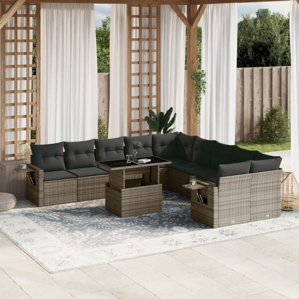 vidaXL Garden Sofa Set Grey PE rattan Large Modular Garden Sofa Set