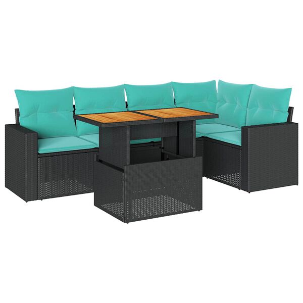 vidaXL 6 Piece Patio Sofa Set with Cushions Black Poly Rattan