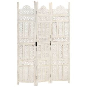 vidaXL Hand carved 3-Panel Room Divider White 47.2"x65" Solid Mango Wood