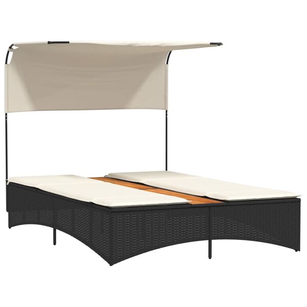 vidaXL Patio Double Sun Lounger Black PE rattan Double