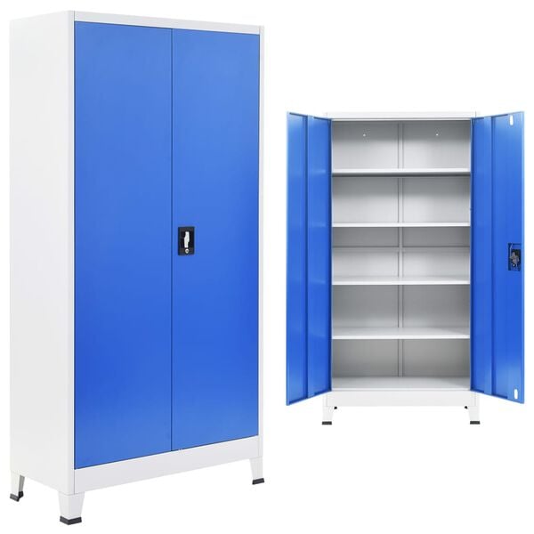 vidaXL Office Cabinet Grey and Blue Metal 35.4x15.7x70.9 in