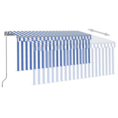 vidaXL Manual Retractable Awning with Blind&LED 118.1"x98.4" Blue&White