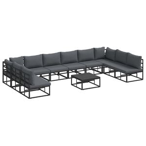 vidaXL Garden Sofa Set with Cushion 11 pcs Black Aluminium