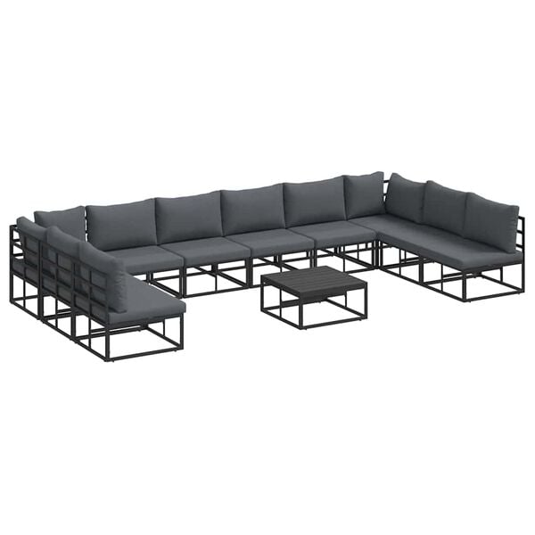 vidaXL Garden Sofa Set with Cushion 11 pcs Black Aluminium