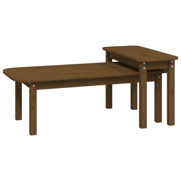 vidaXL Coffee Table Set Honey brown Solid pine wood Large Stackable