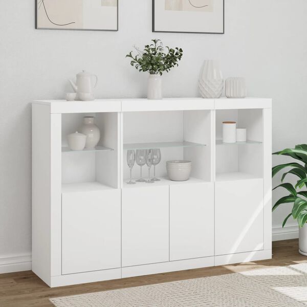vidaXL Sideboard Set of 3 White Engineered wood, glass Large Sideboard