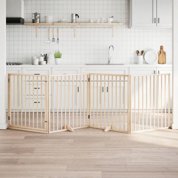 vidaXL Dog Gate with Door Foldable 4 Panels 126.0 " Poplar Wood