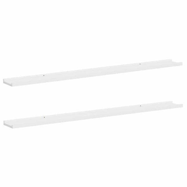 vidaXL Wall Shelf Set of 2 White MDF 45.3 x 3.5 x 1.2 in Wall mounting